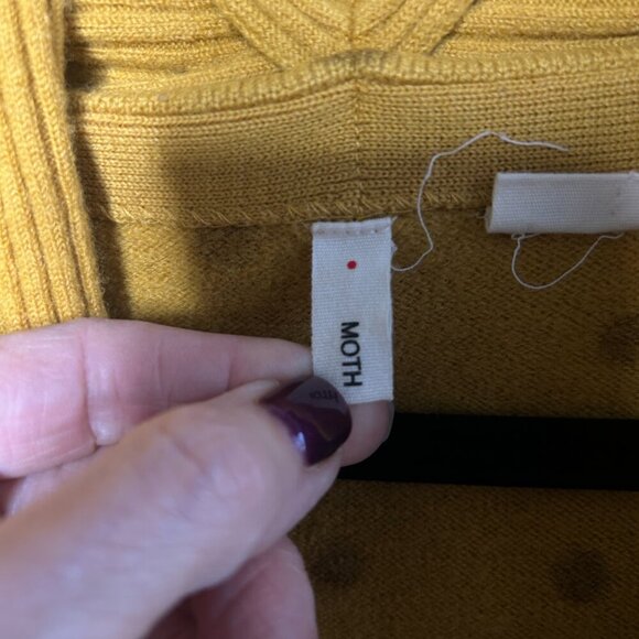 Anthropologie Moth Van Wrinkle Mustard Gold Dot Ruffle Cardigan Sweater Size XS - Picture 9 of 12